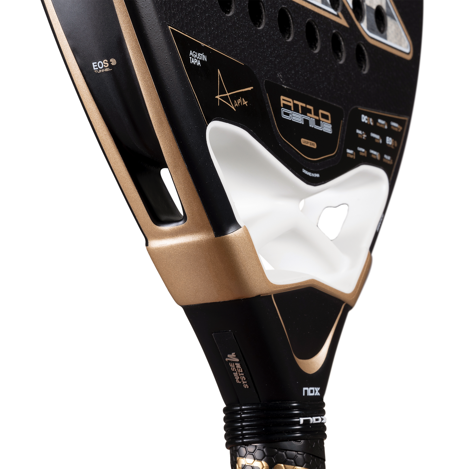 Midsection of the NOX AT10 Luxury Genius 18K Alum (2026) padel racket by Agustin Tapia. Available at ThePadelShop.co.nz