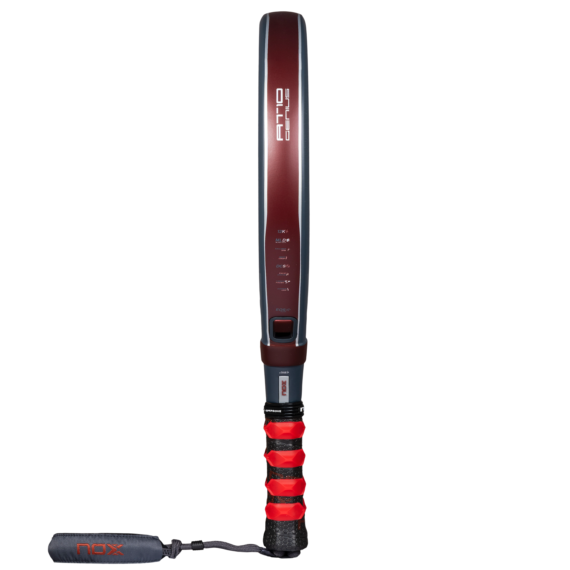 Side view of the NOX AT10 Luxury Genius 12K 2025 padel racket designed by Agustin Tapia. This padel racket is available at ThePadelShop.co.nz for New Zealand padel players.