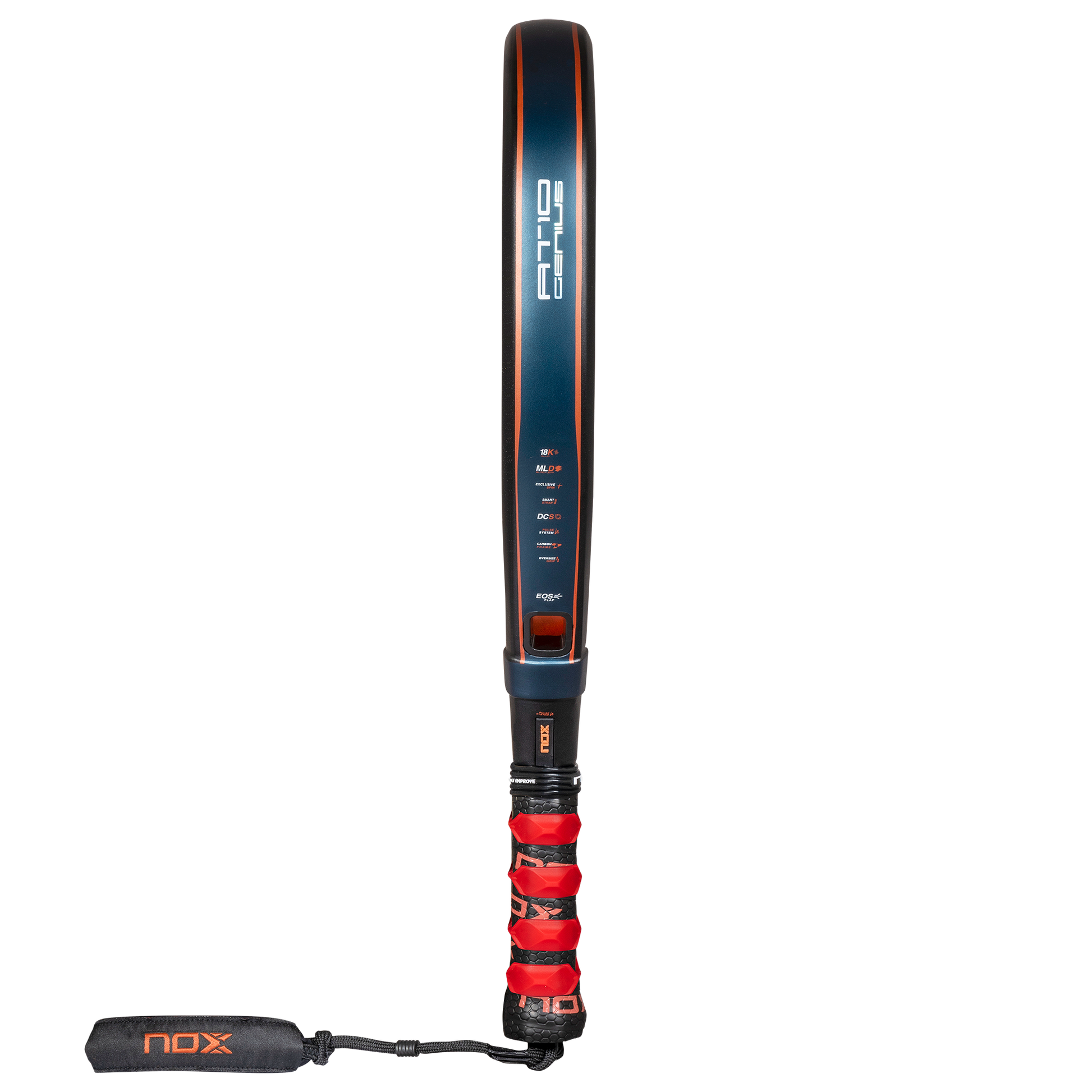 Side image of the NOX AT10 Genius ATTACK 18K Alum 2025 Padel racket inspired by Agustin Tapia which is available for sale at The Padel Shop NZ