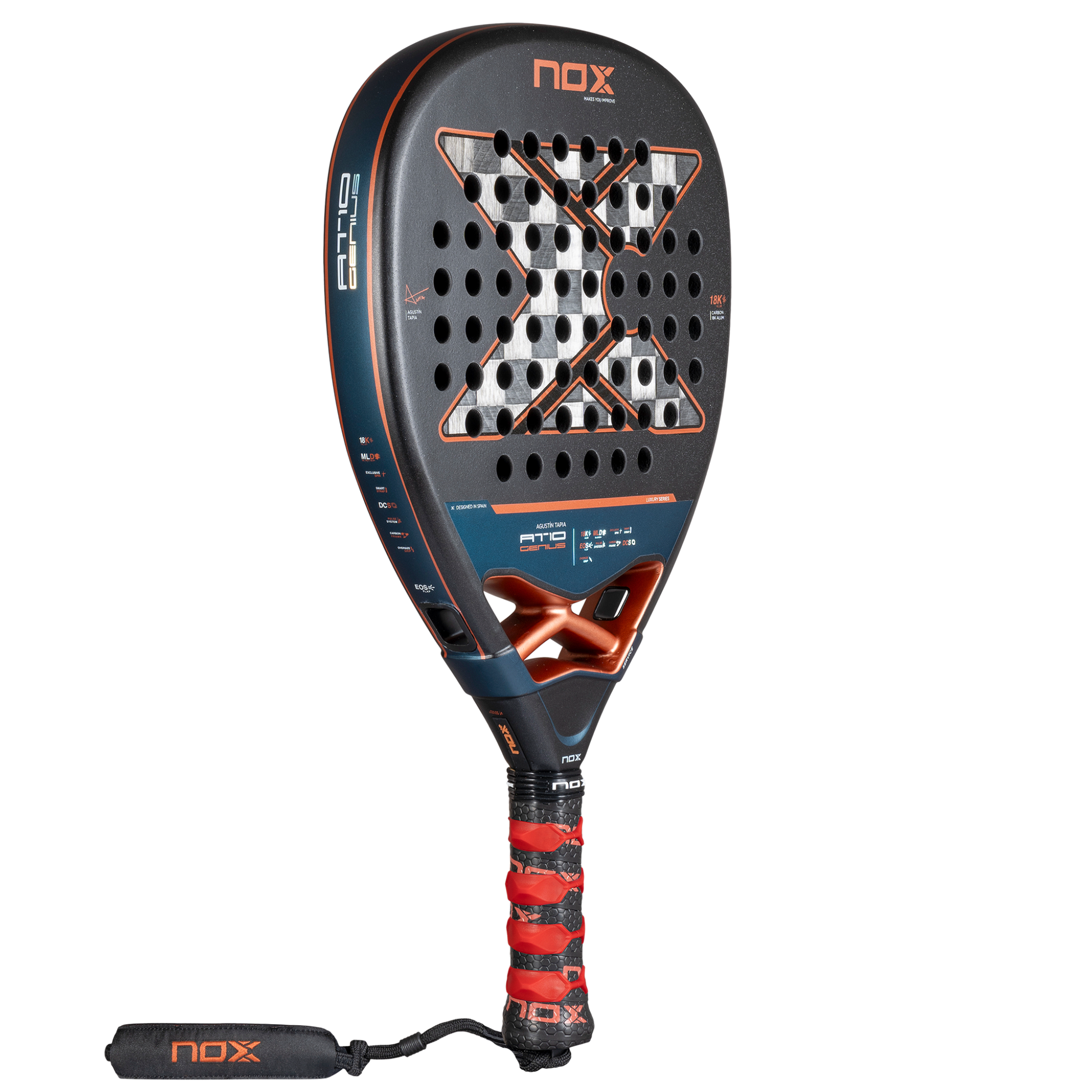 Main image of the NOX AT10 Genius ATTACK 18K Alum 2025 Padel racket inspired by Agustin Tapia which is available for sale at The Padel Shop NZ