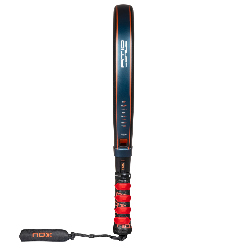 Side image of the NOX AT10 Genius ATTACK 18K Alum 2025 Padel racket inspired by Agustin Tapia which is available for sale at The Padel Shop NZ