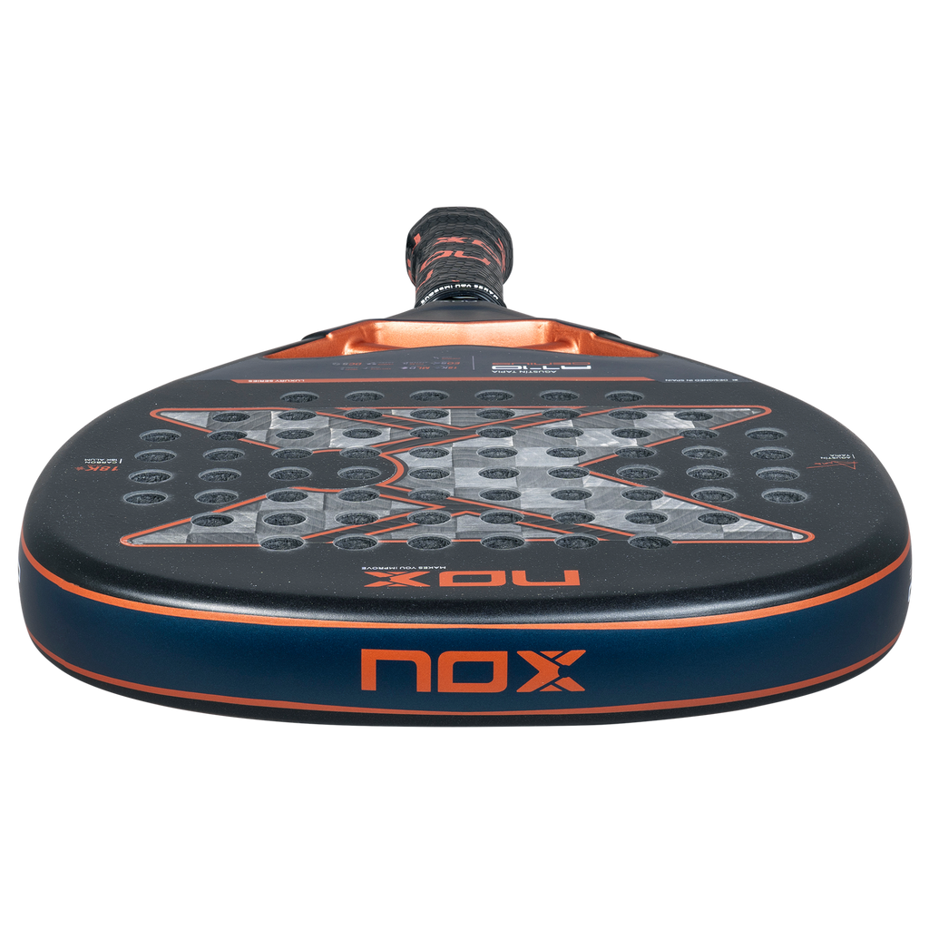 Top image of the NOX AT10 Genius ATTACK 18K Alum 2025 Padel racket inspired by Agustin Tapia which is available for sale at The Padel Shop NZ