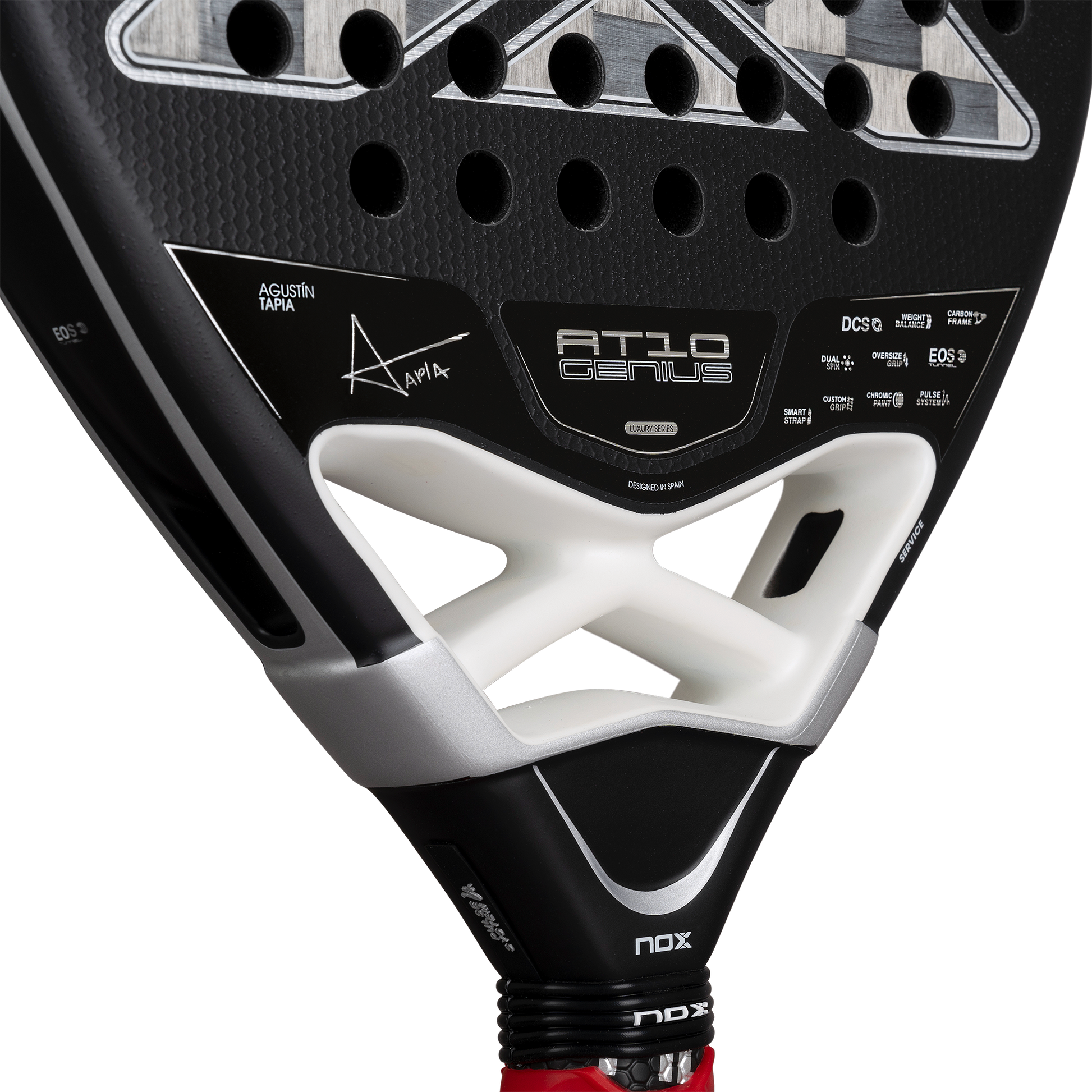 Close up of  the heart of the NOX AT10 Genius ATTACK 18k Alum padel racket available in New Zealand from ThePadelShop.co.nz
