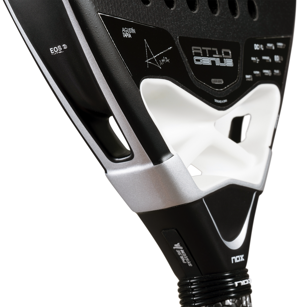 Close up of EOS System of the NOX AT10 Genius ATTACK 18k Alum padel racket available in New Zealand from ThePadelShop.co.nz