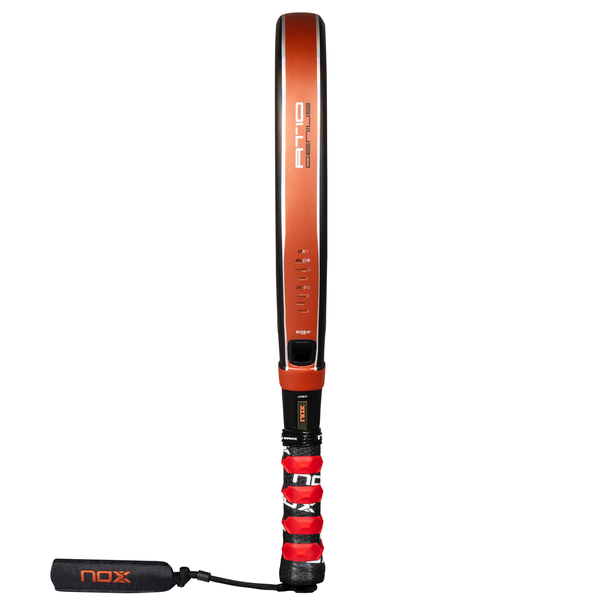 Side image of the NOX AT10 Genius ATTACK 12K 2025 padel racket inspired by Agustin Tapia that is available in New Zealand from The Padel Shop NZ