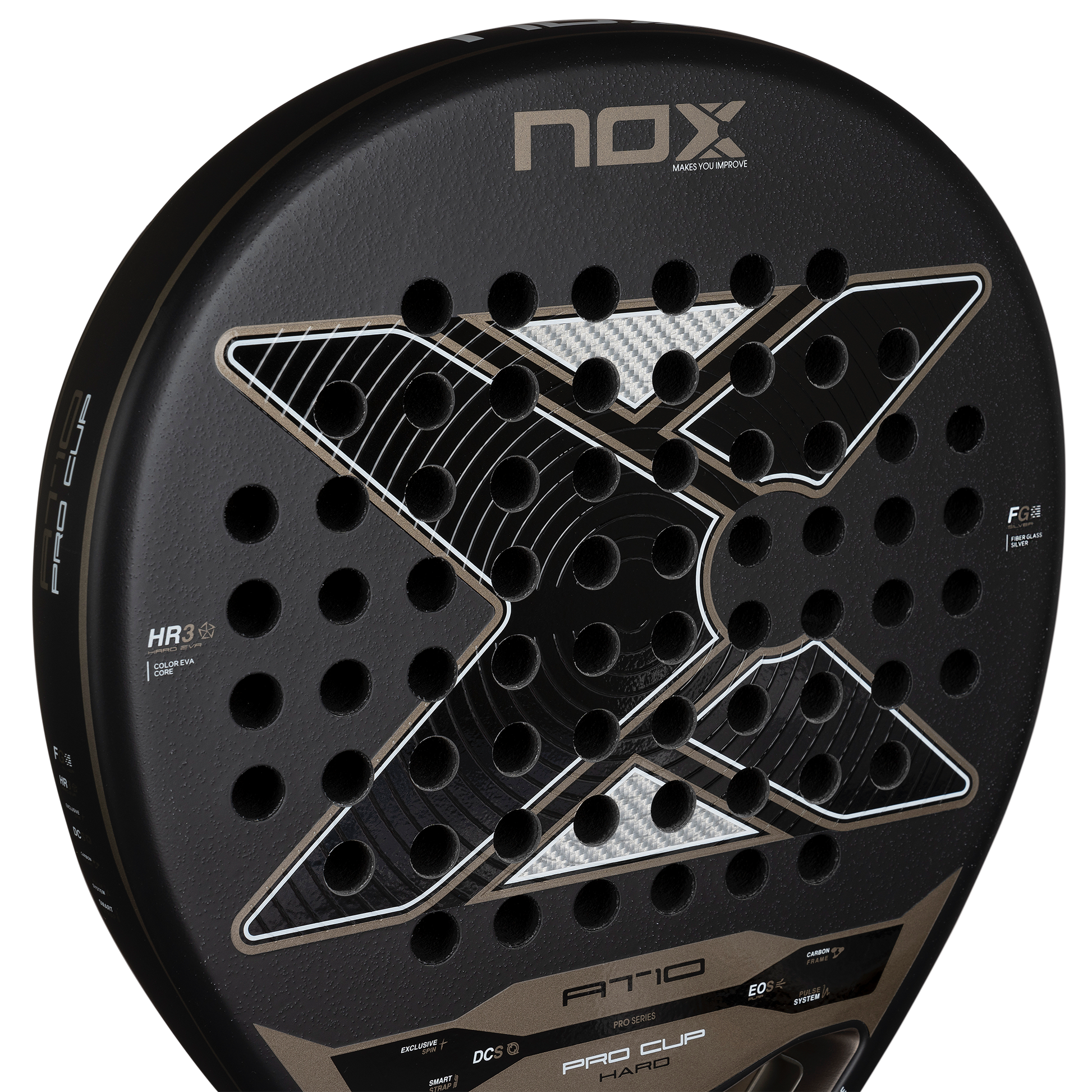 Upper section of the NOX AT10 Pro Cup Hard (2026) padel racket. Available at ThePadelShop.co.nz