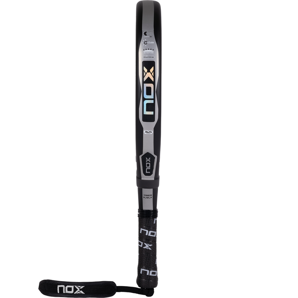 Side image of the Nox Luxury Genius Attack 18K Padel racket on Sale at thepadelshop.co.nz