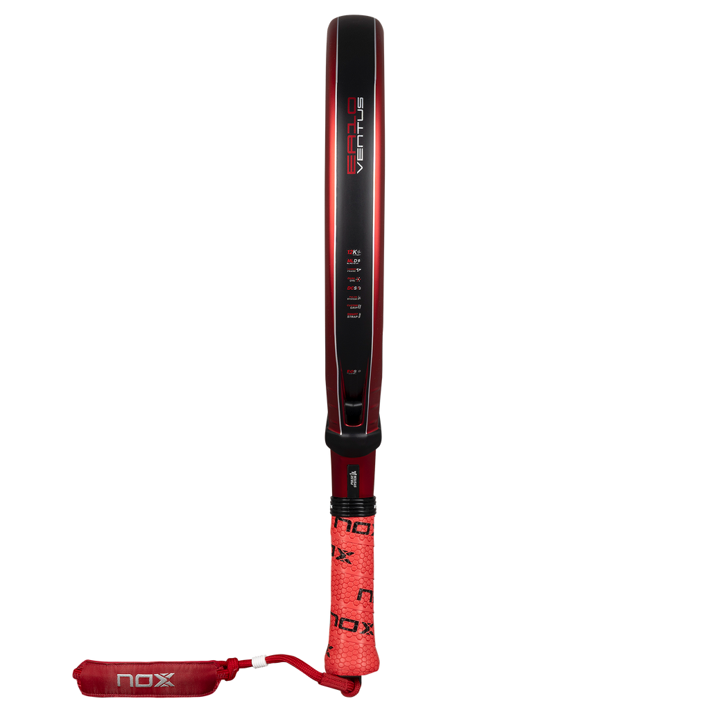 Side-on image of the NOX EA10 Ventus Hybrid 12K XTREM padel racket. Available at ThePadelShop.co.nz