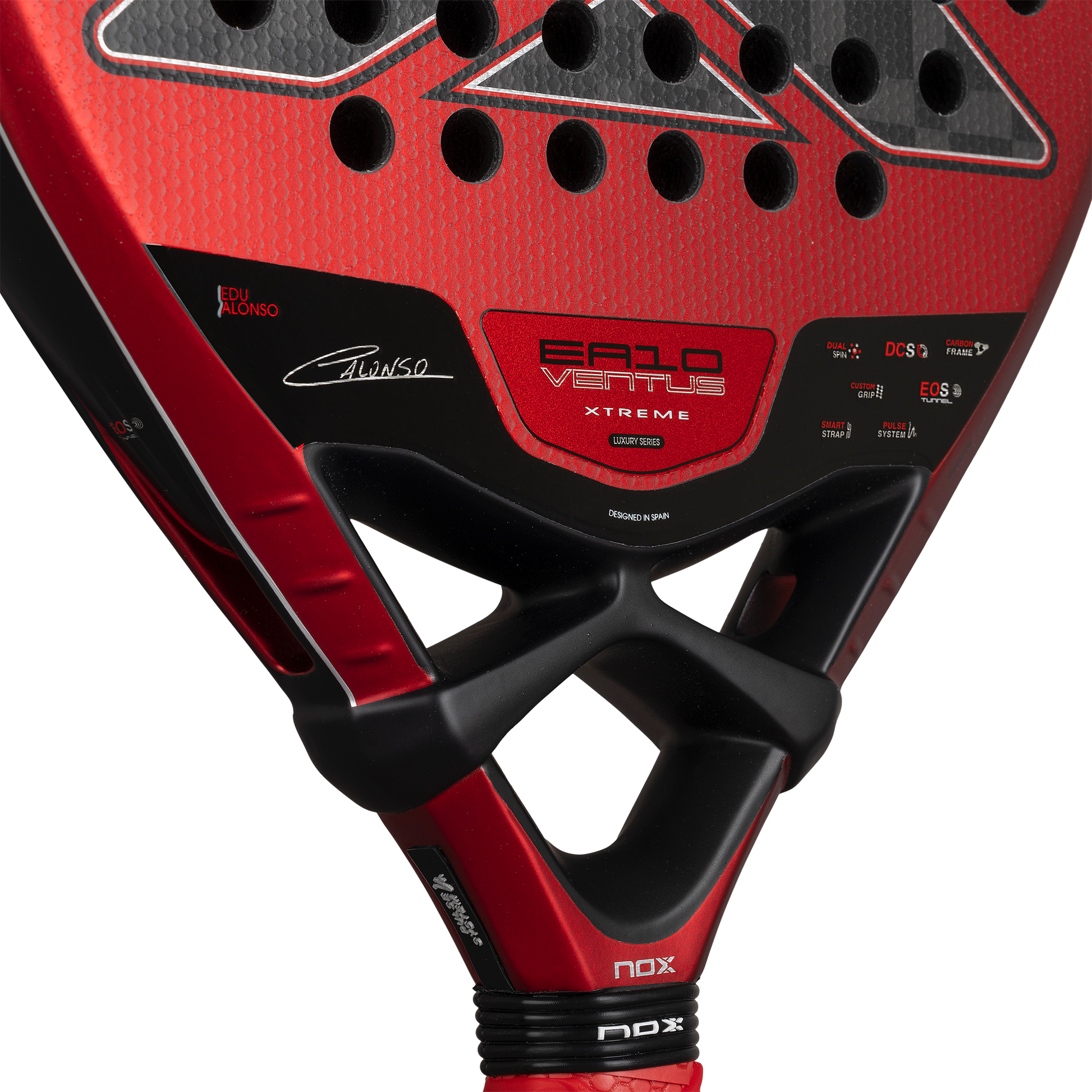 Bottom and midsection of the NOX EA10 Ventus Hybrid 12K XTREM padel racket. Available at ThePadelShop.co.nz