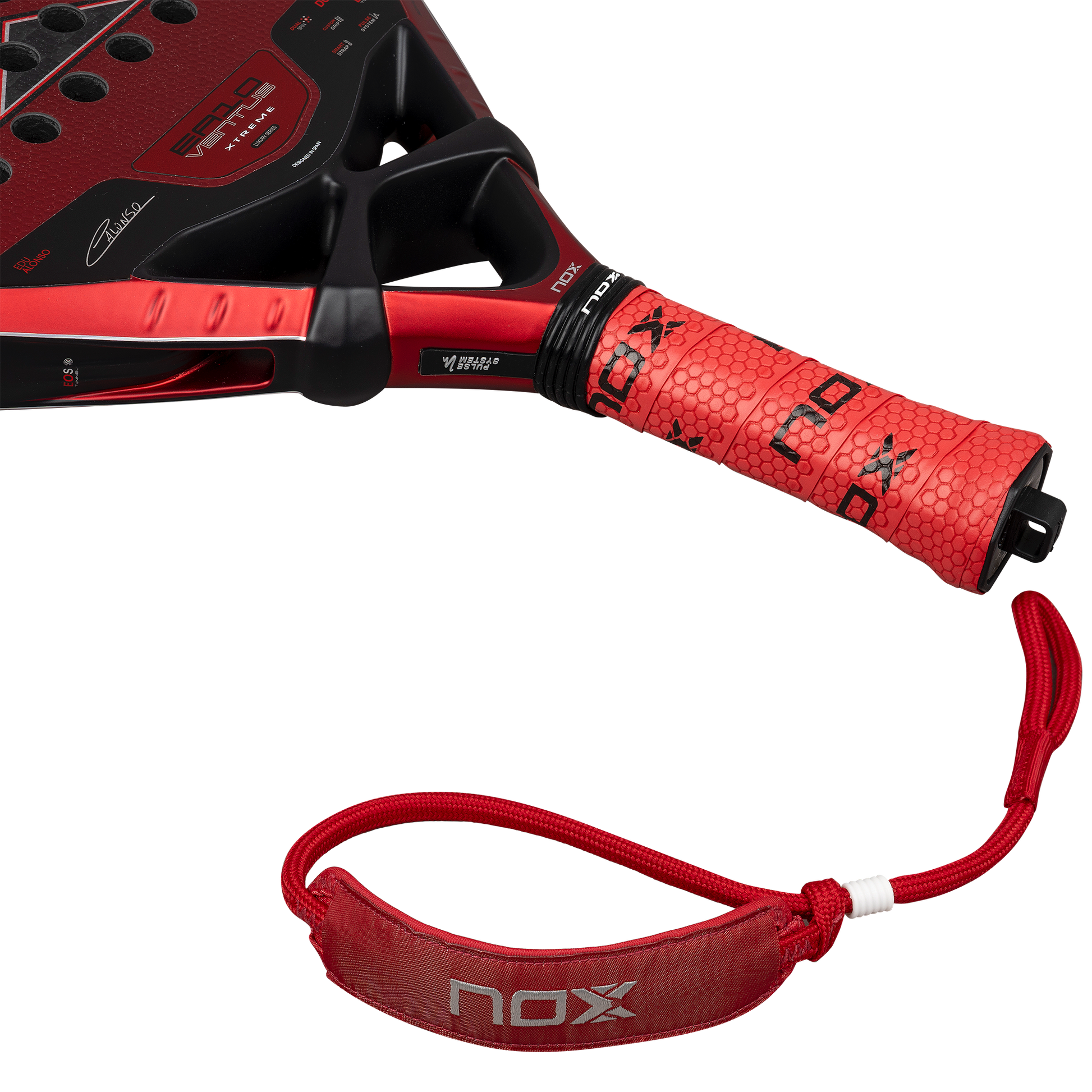 Handle of the NOX EA10 Ventus Hybrid 12K XTREM padel racket. Available at ThePadelShop.co.nz