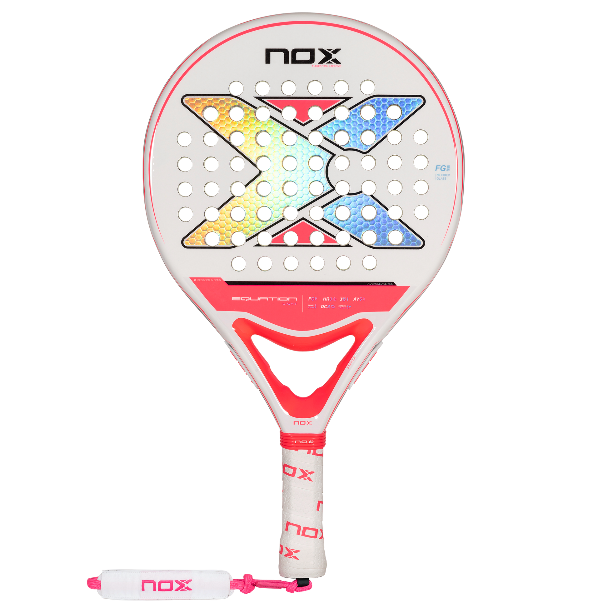 face-on image of the Nox Equation Lady Light Advanced padel racket 2024 on sale at thepadelshop.co.nz