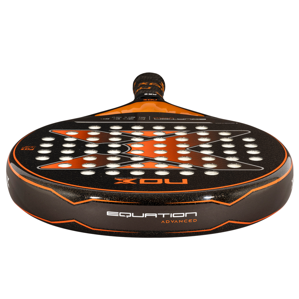 top veiw of the NOX Equation Advanced Orange Padel Racket 2024 available for at thepadelshop.co.nz