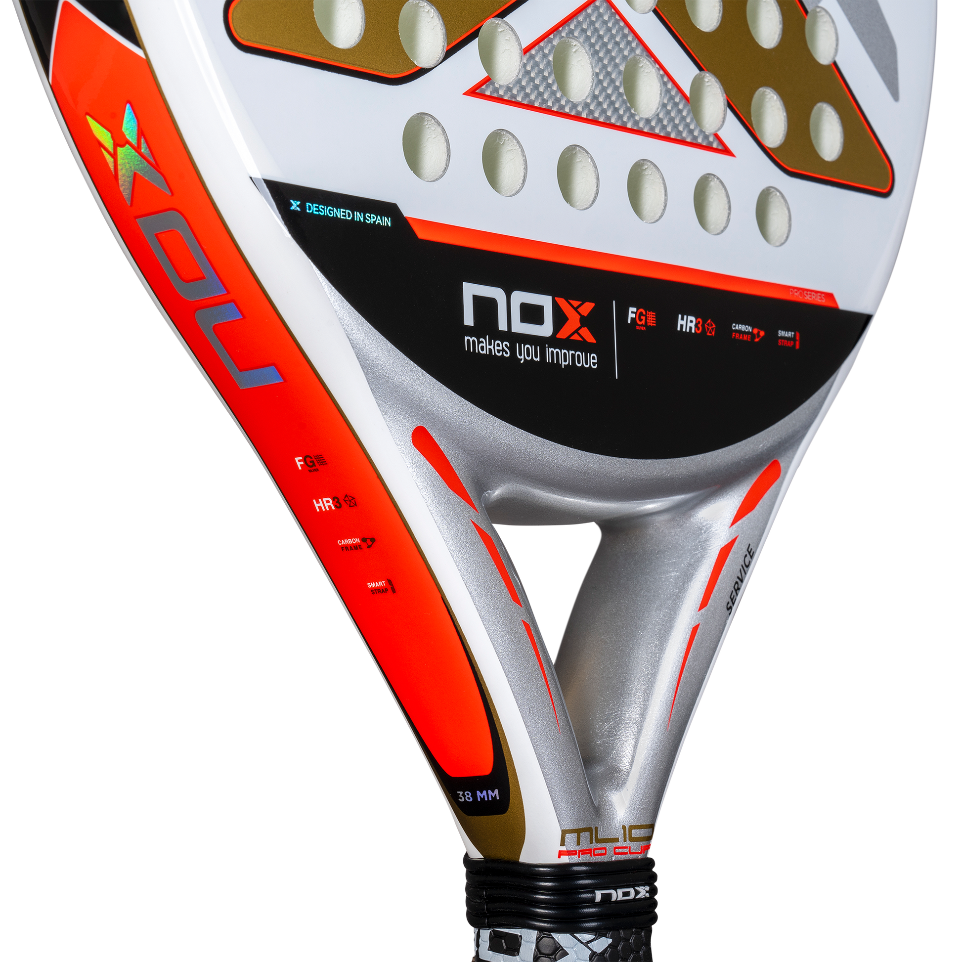 Close up of the heart on the NOX ML10 Pro Cup 2025 padel racket inspired by Miguel Lampertti, that is now available in New Zealand from The Padel Shop NZ