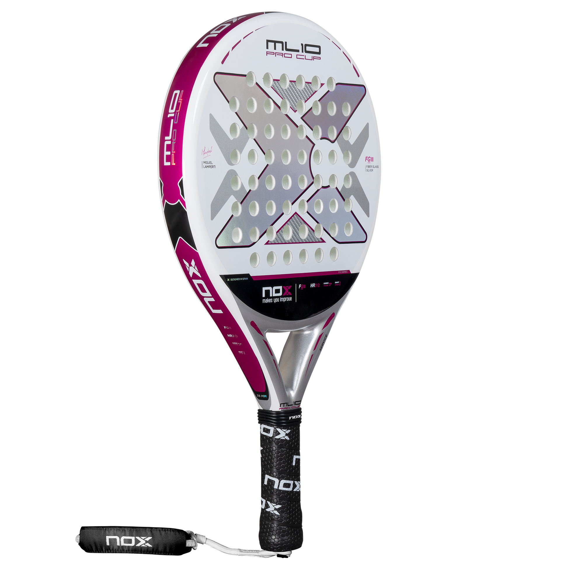 Main view of the NOX ML10 Pro Cup Silver Padel Racket available in New Zealand from ThePadelShop.co.nz