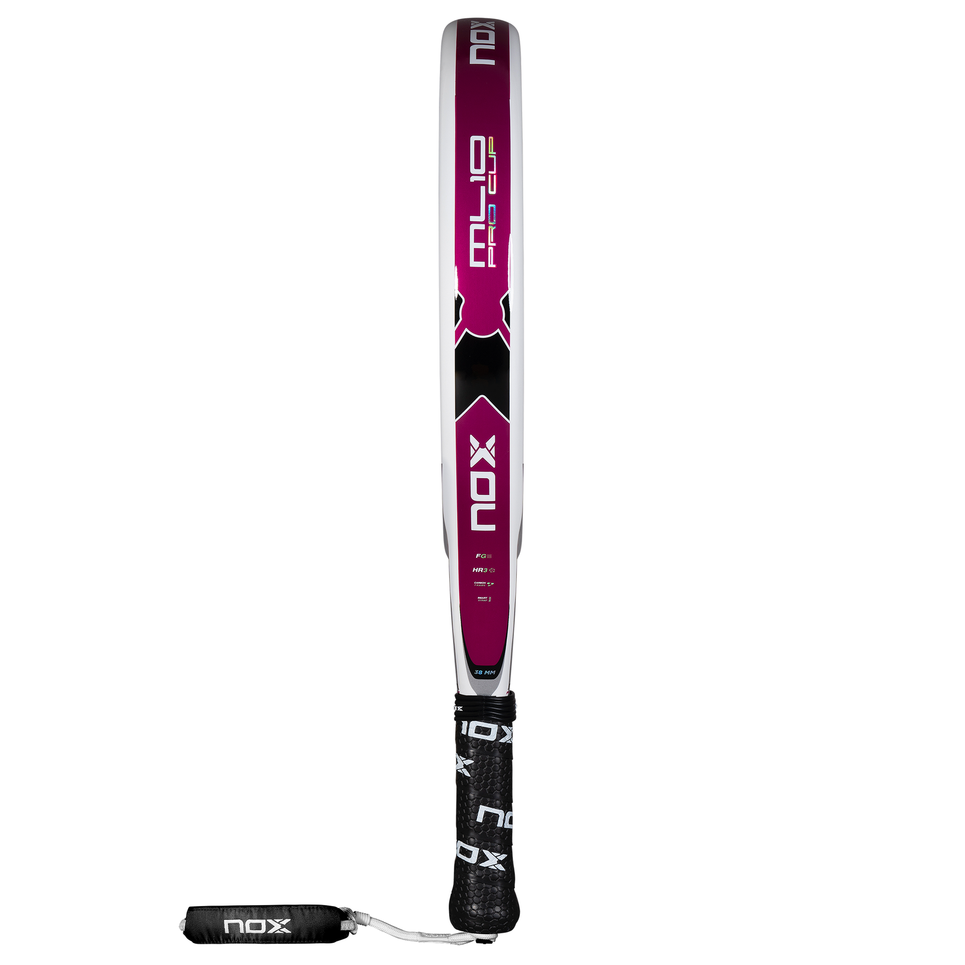 Side view of the NOX ML10 Pro Cup Silver Padel Racket available in New Zealand from ThePadelShop.co.nz