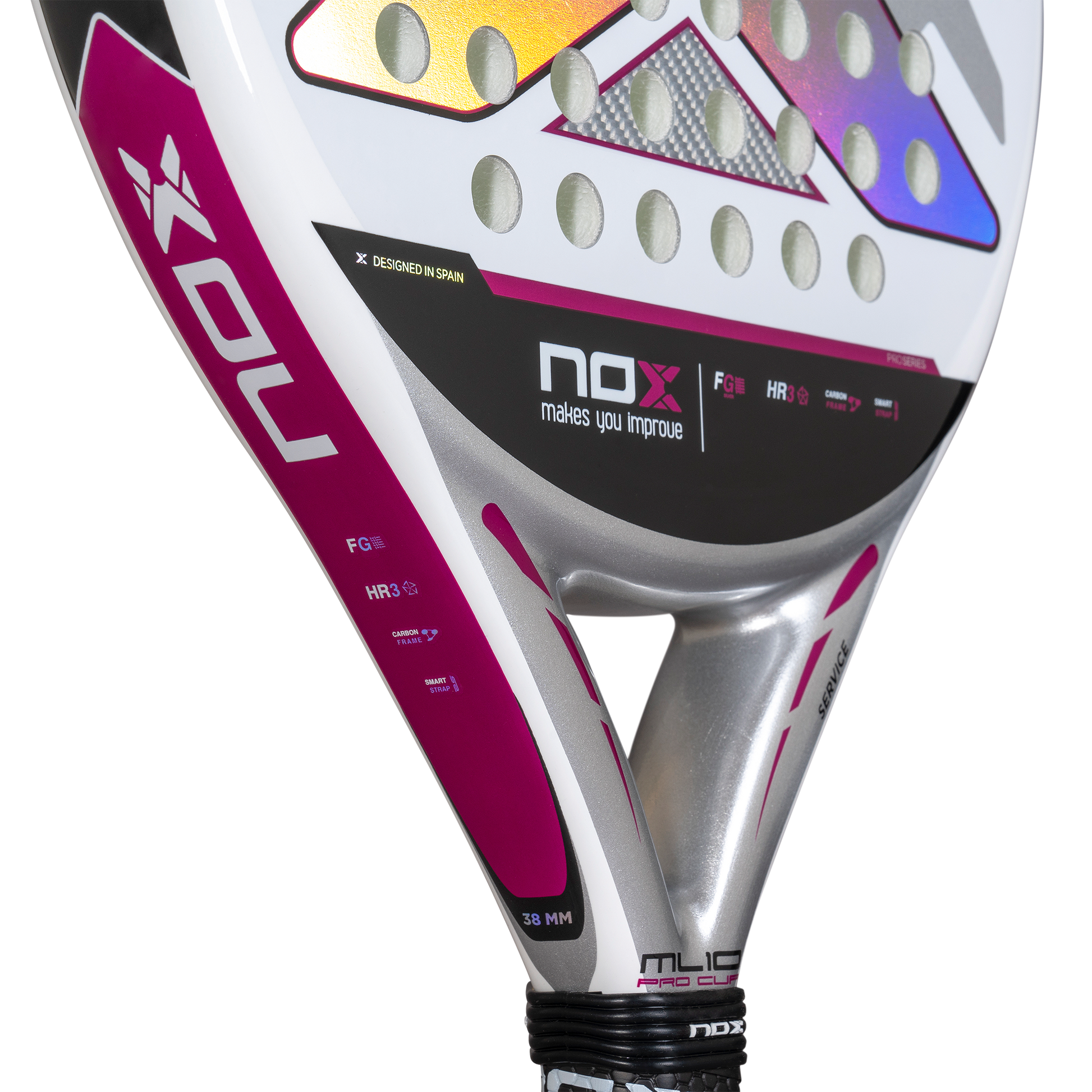 Close up of the heart of the NOX ML10 Pro Cup Silver Padel Racket available in New Zealand from ThePadelShop.co.nz