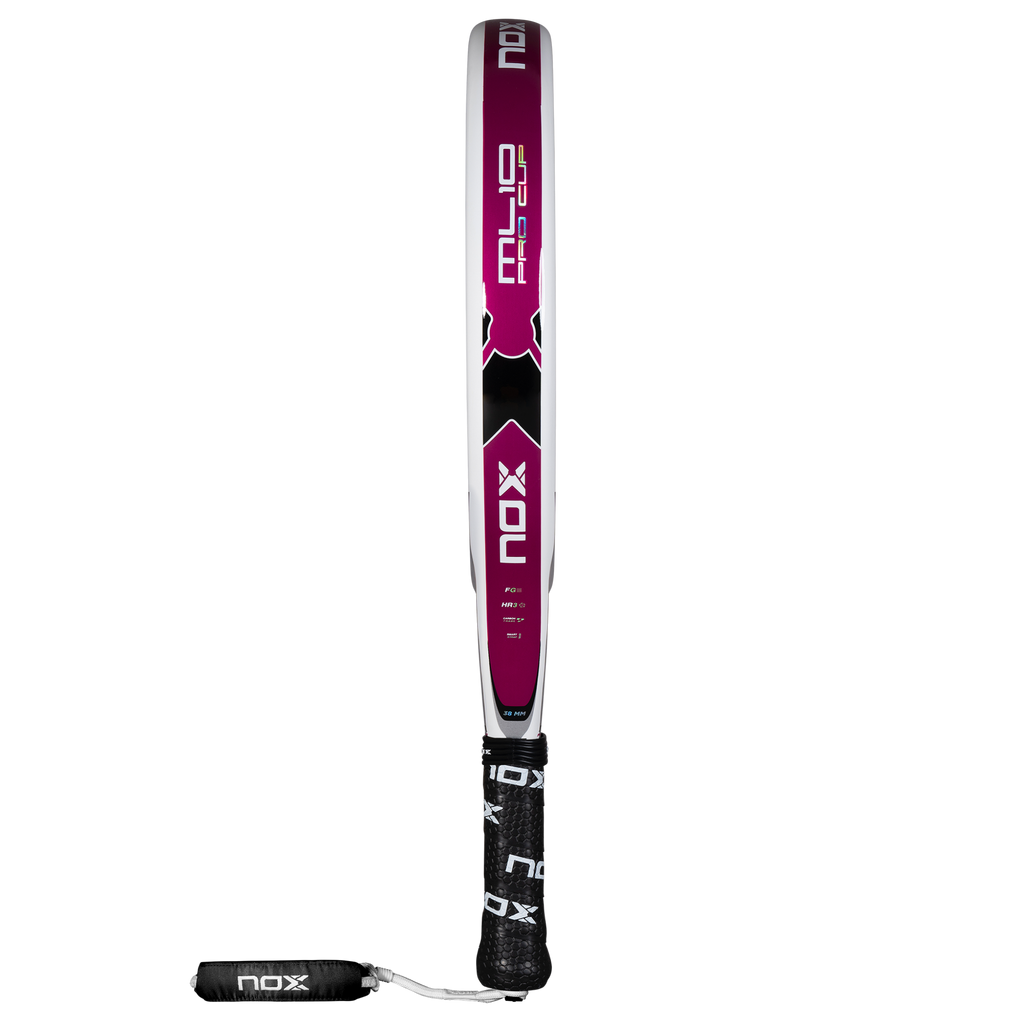 Side view of the NOX ML10 Pro Cup Silver Padel Racket available in New Zealand from ThePadelShop.co.nz