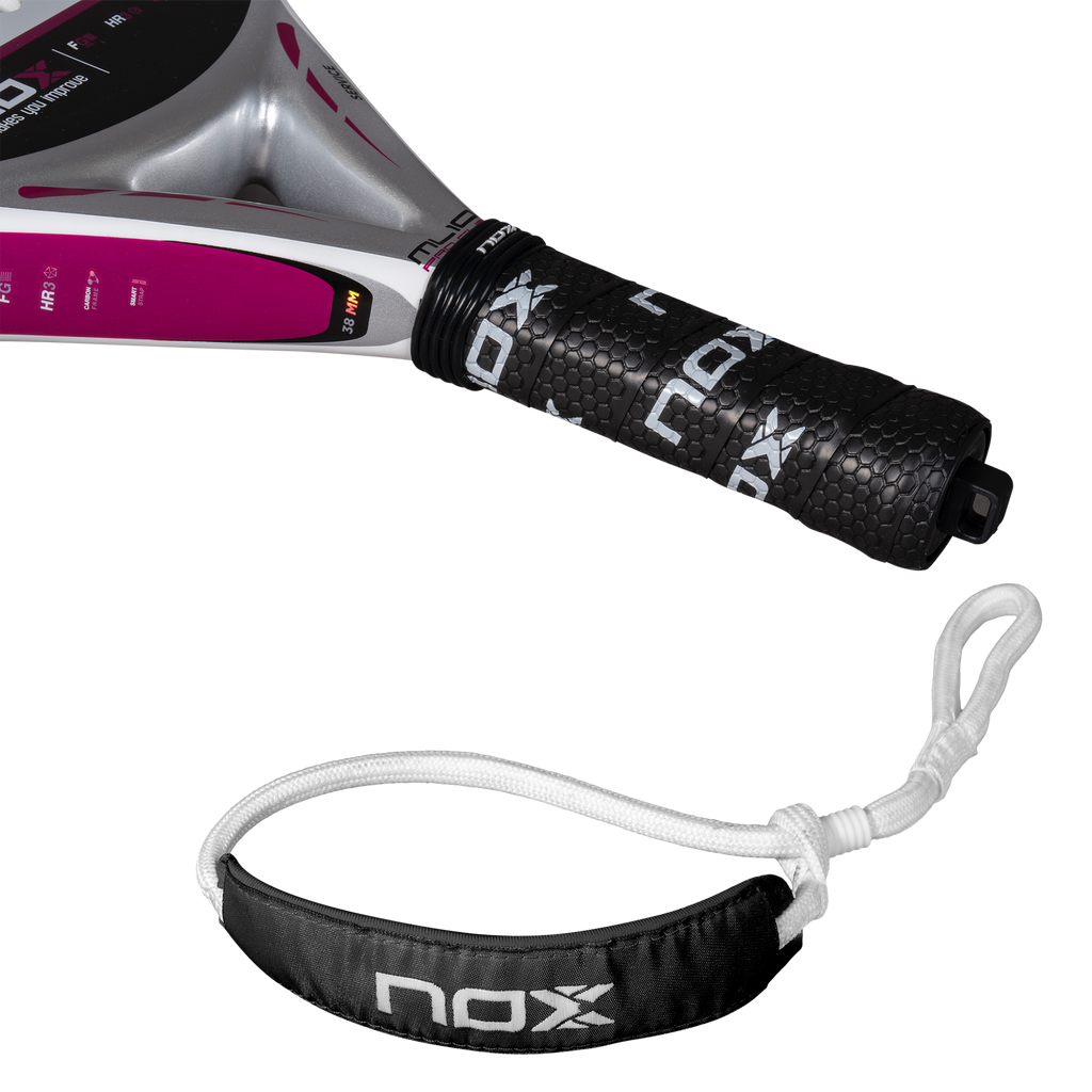 Handle view of the NOX ML10 Pro Cup Silver Padel Racket available in New Zealand from ThePadelShop.co.nz