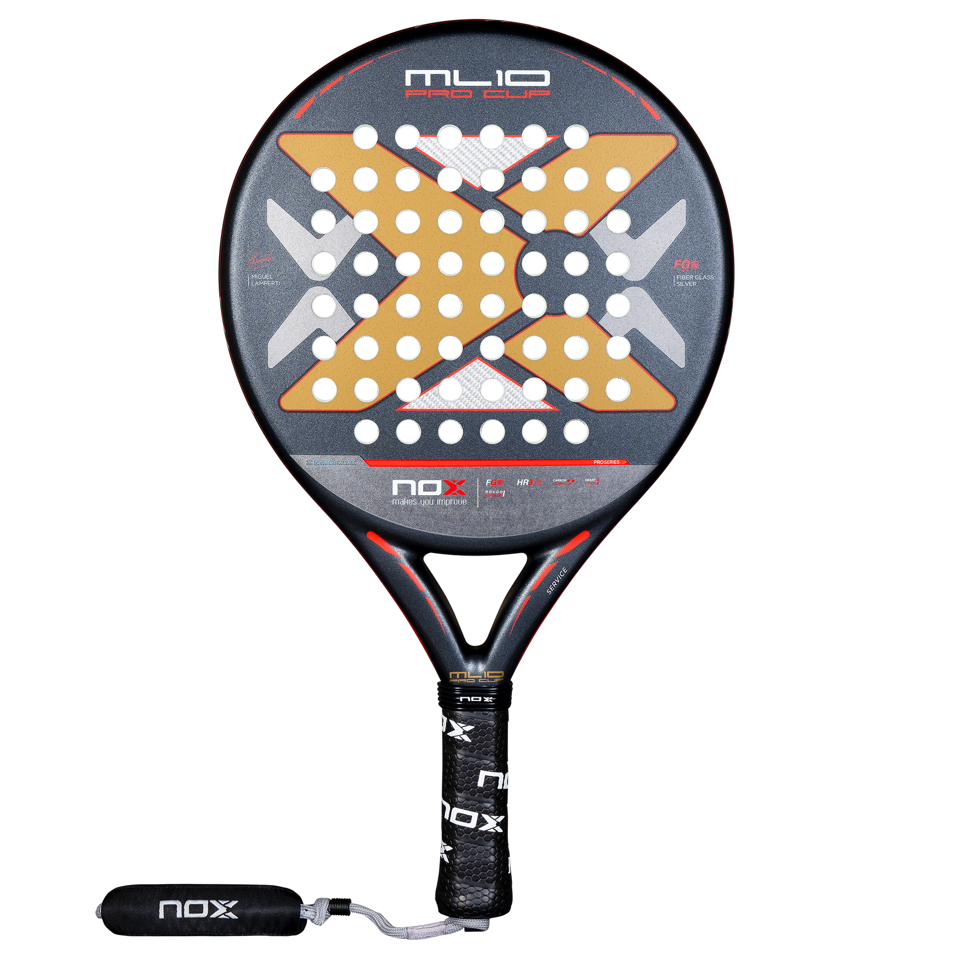 Front view of the 2025 NOX ML10 Pro Cup Rough Surface Edition Padel racket by Miguel Lamperti available in New Zealand from ThePadelShop.co.nz 