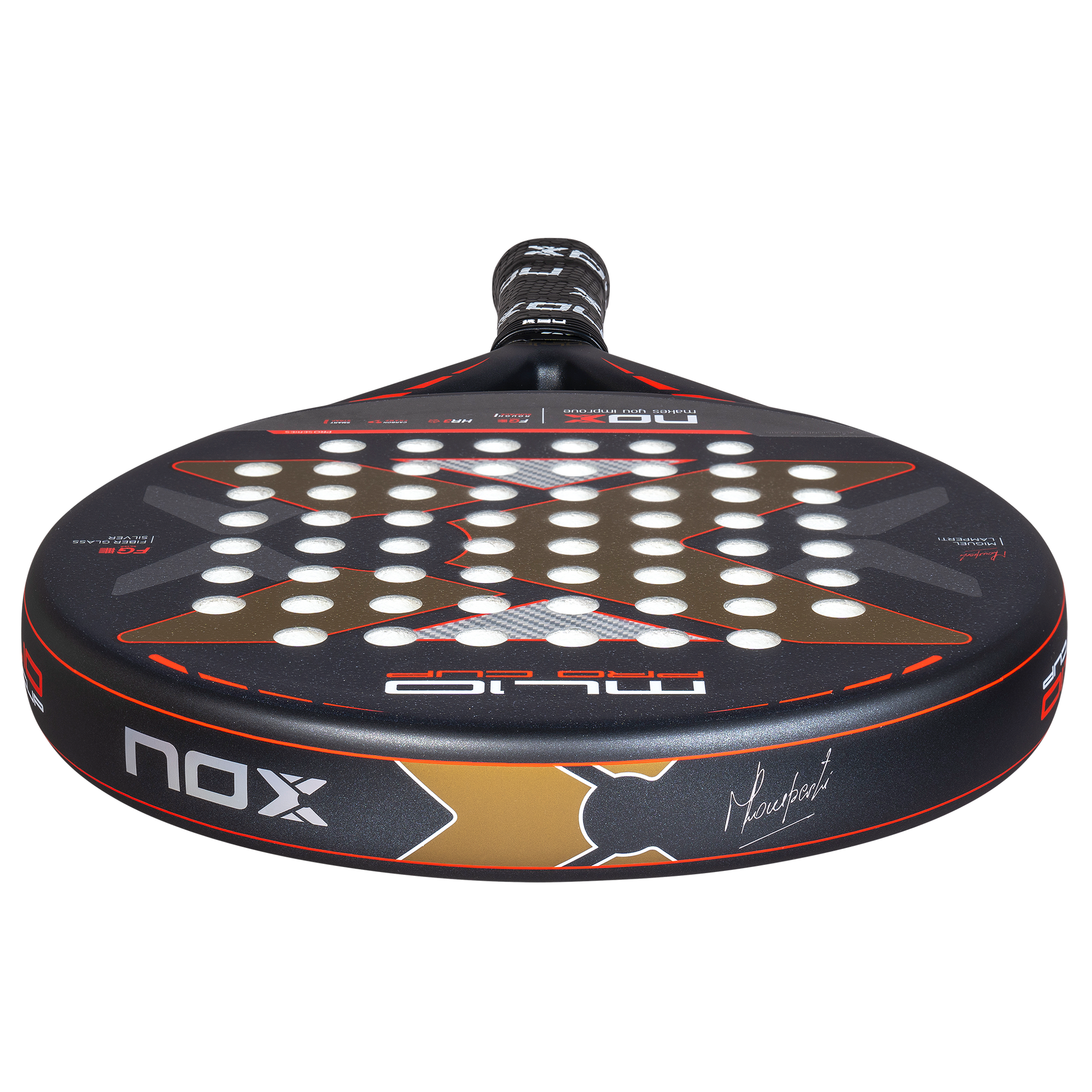 Top view of the 2025 NOX ML10 Pro Cup Rough Surface Edition Padel racket by Miguel Lamperti available in New Zealand from ThePadelShop.co.nz 