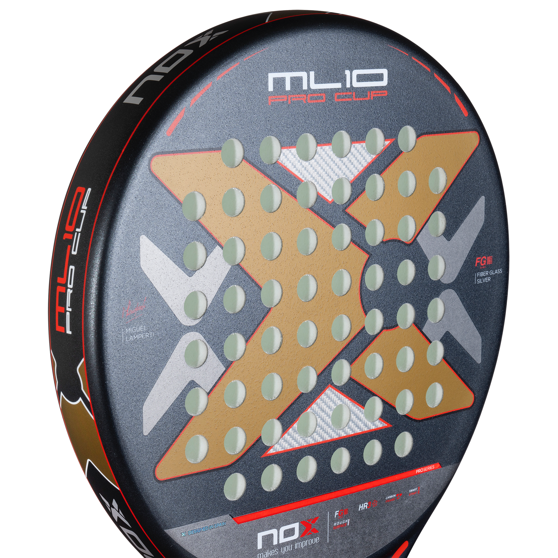 Close up of the hitting surface of the 2025 NOX ML10 Pro Cup Rough Surface Edition Padel racket by Miguel Lamperti available in New Zealand from ThePadelShop.co.nz 
