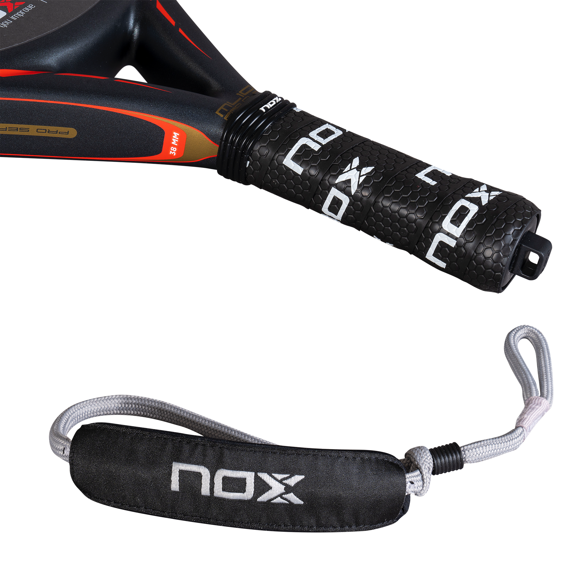 Handle view of the 2025 NOX ML10 Pro Cup Rough Surface Edition Padel racket by Miguel Lamperti available in New Zealand from ThePadelShop.co.nz 