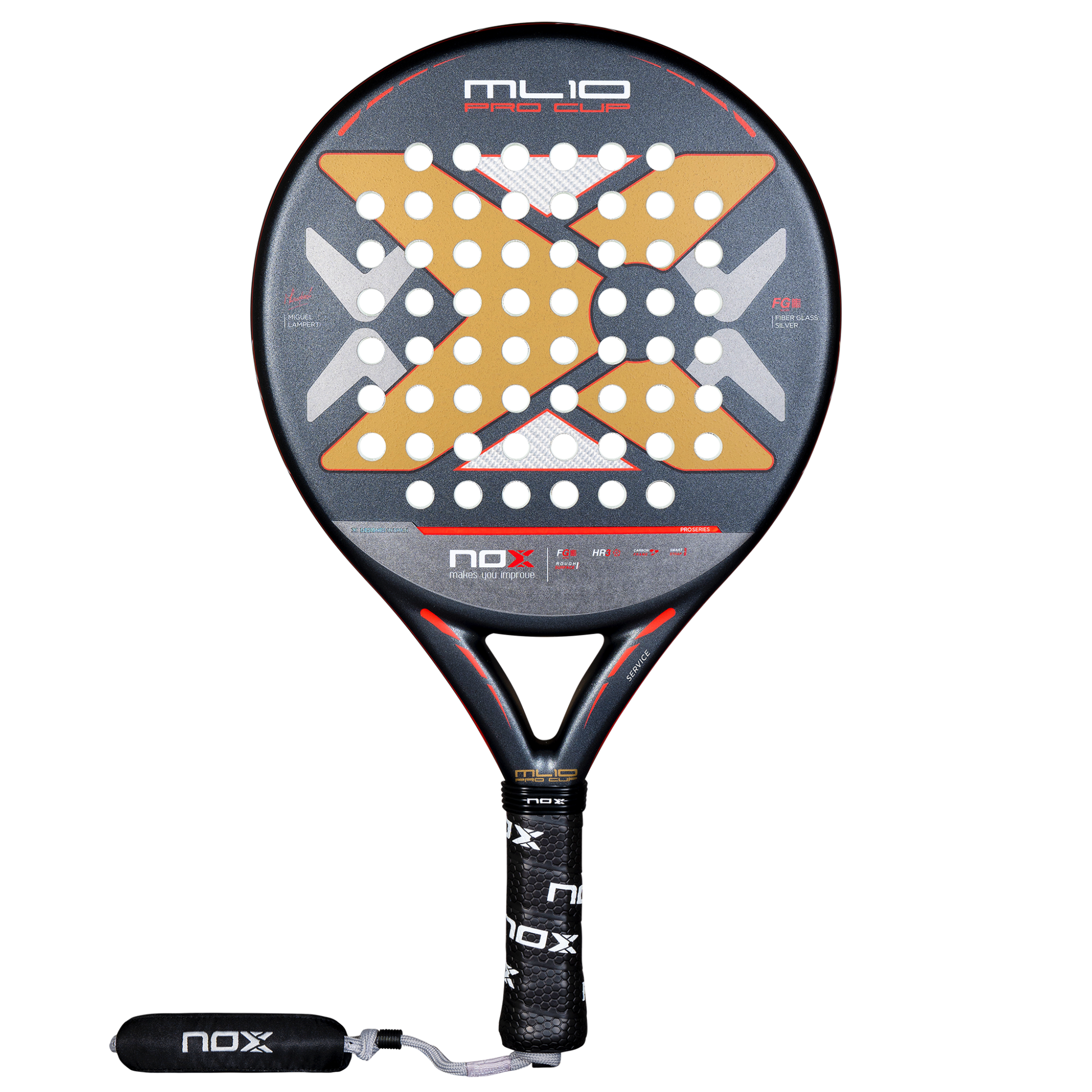 Front view of the 2025 NOX ML10 Pro Cup Rough Surface Edition Padel racket by Miguel Lamperti available in New Zealand from ThePadelShop.co.nz