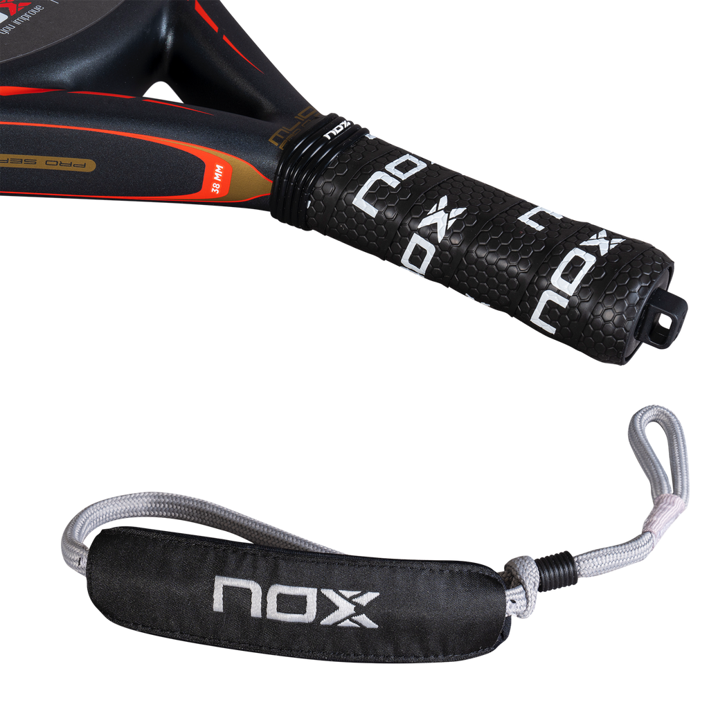 Handle view of the 2025 NOX ML10 Pro Cup Rough Surface Edition Padel racket by Miguel Lamperti available in New Zealand from ThePadelShop.co.nz 