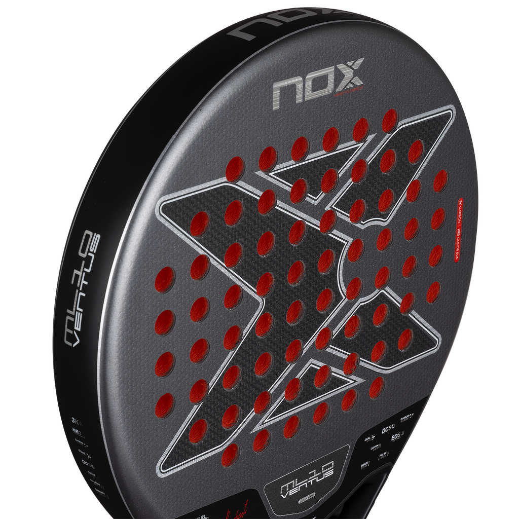 Close up of face of the NOX ML10 Ventus Control 3k (2026) padel racket by Miguel Lamperti available in New Zealand from ThePadelShop.co.nz