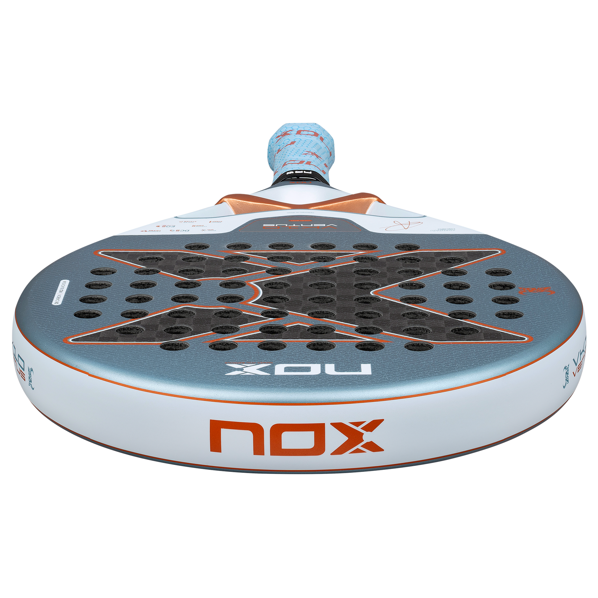 Flat-down birdseye view of the NOX VK10 Ventus CONTROL 12K  (2026) padel racket. Available at ThePadelShop.co.nz