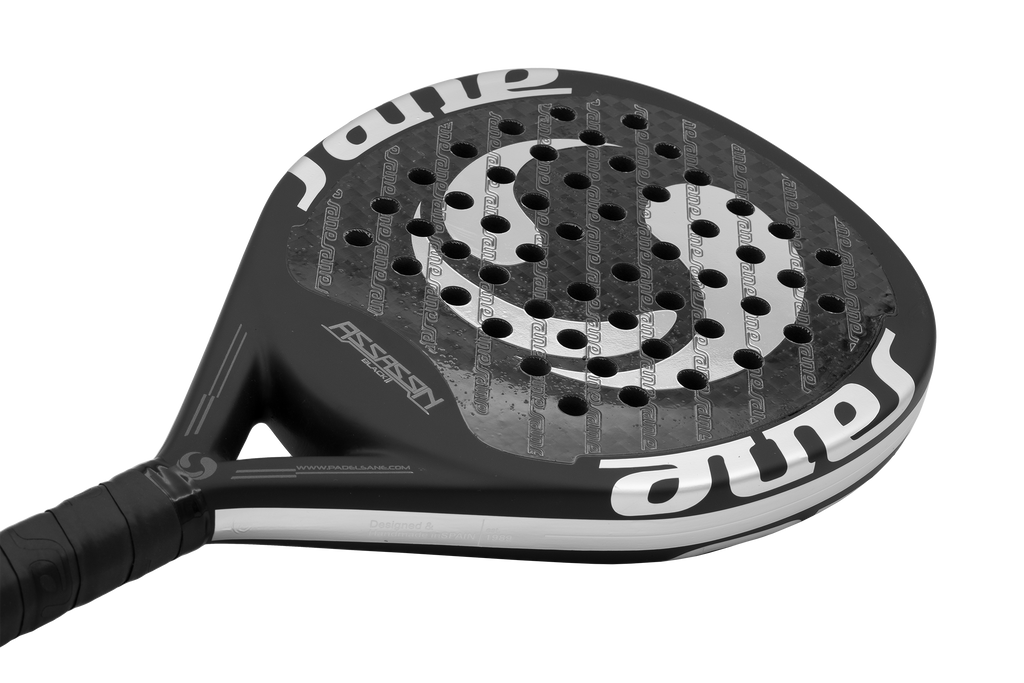 fun image of the SANE Assassin Black ll Padel Racket available in New Zealand from ThePadelShop.co.nz