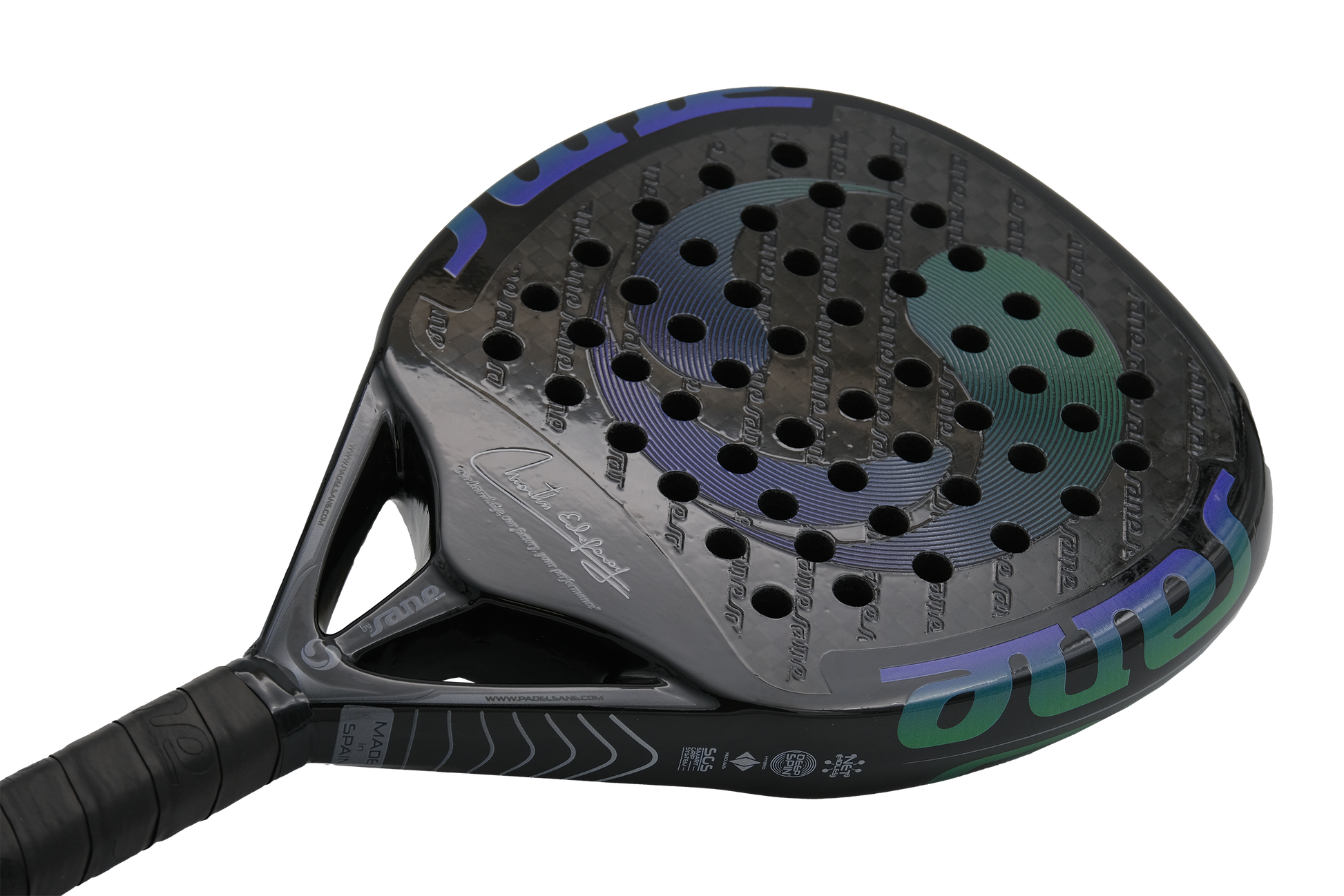 Fun image of the SANE Elis2 Padel Racket now available in New Zealand from ThePadelShop.co.nz
