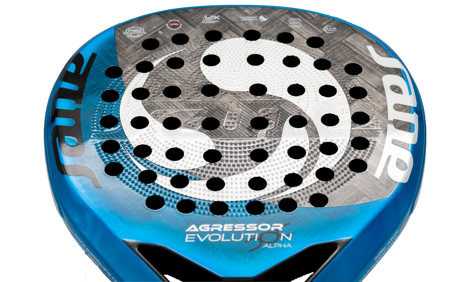 close up image of the SANE Agressor Evolution Alpha padel racket available in New Zealand from ThePadelShop.co.nz
