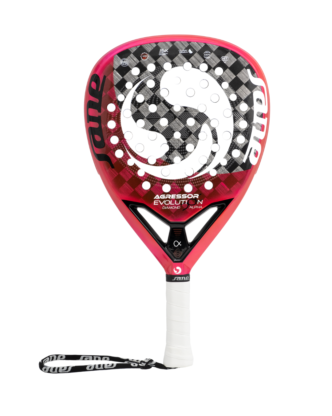 Front Image of the SANE Agressor Evolution Diamond Alpha (2025) Padel Racket available in New Zeland from ThePadelShop.co.nz