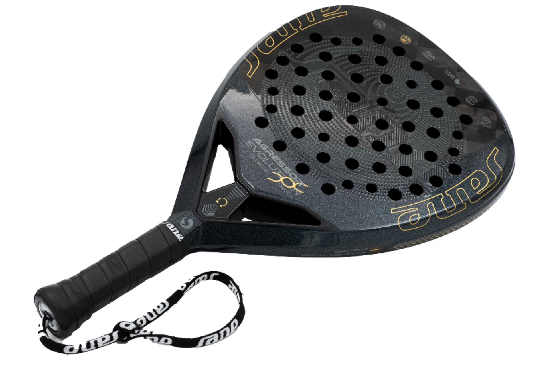 Fun image of the SANE Agressor Evolution Diamond Omega 2025 Padel racket that is on sale at The Padel Shop NZ