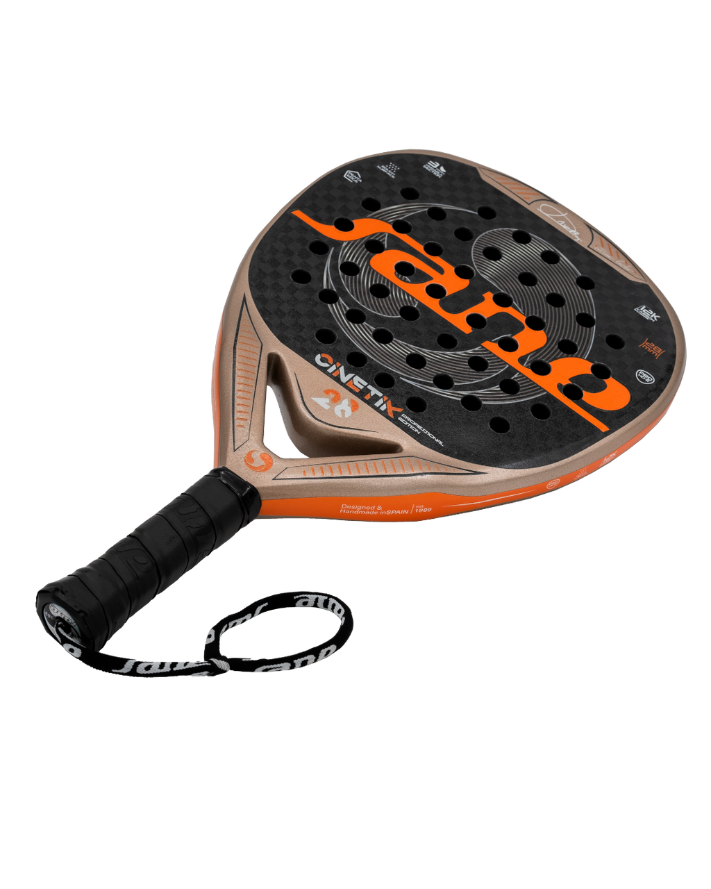 Fun image of the SANE Cinetik 28 Professional - Javi Ruiz Padel racket available in New Zealand from ThePadelShop.co.nz