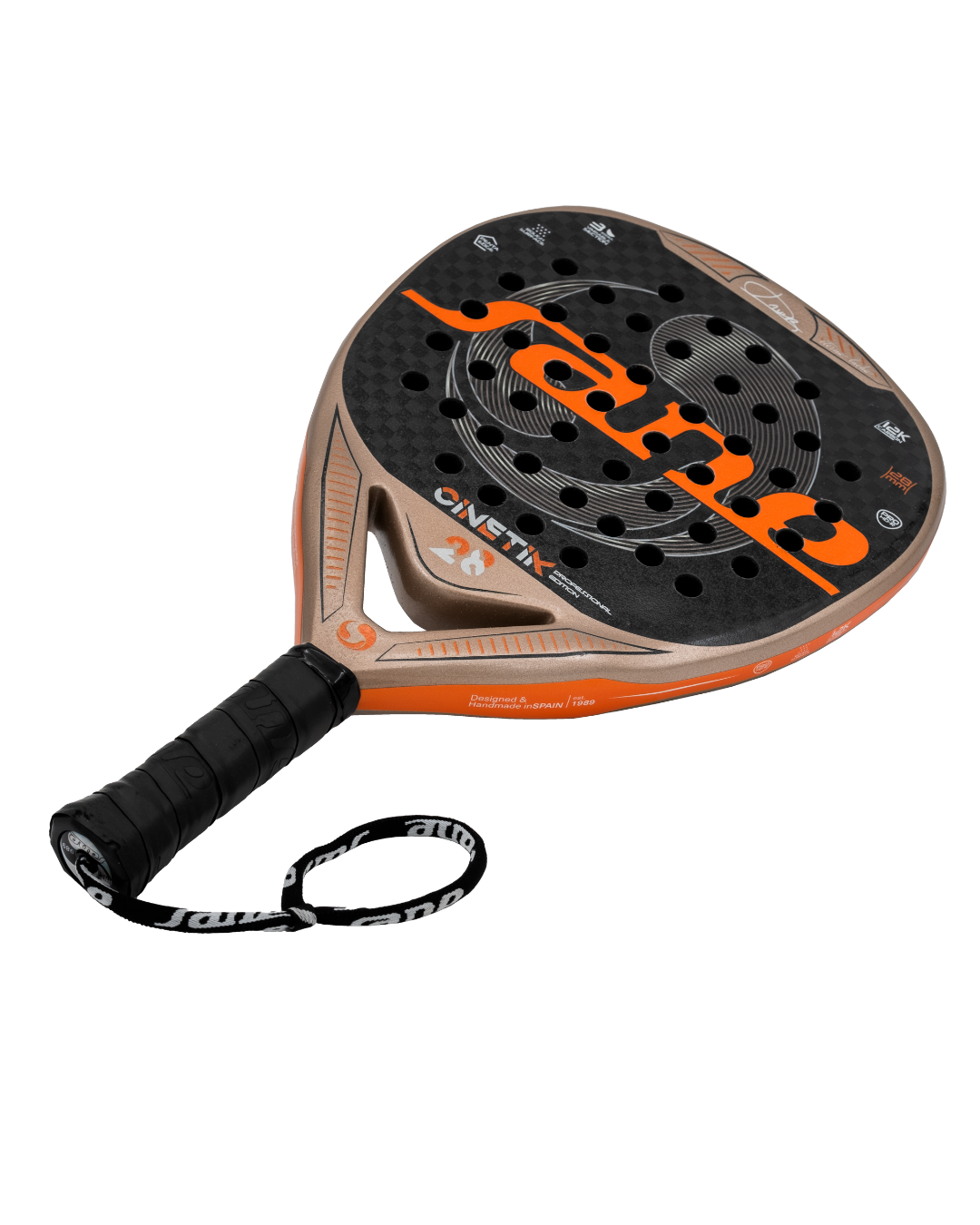 Fun image of the SANE Cinetik 28 Professional - Javi Ruiz Padel racket available in New Zealand from ThePadelShop.co.nz