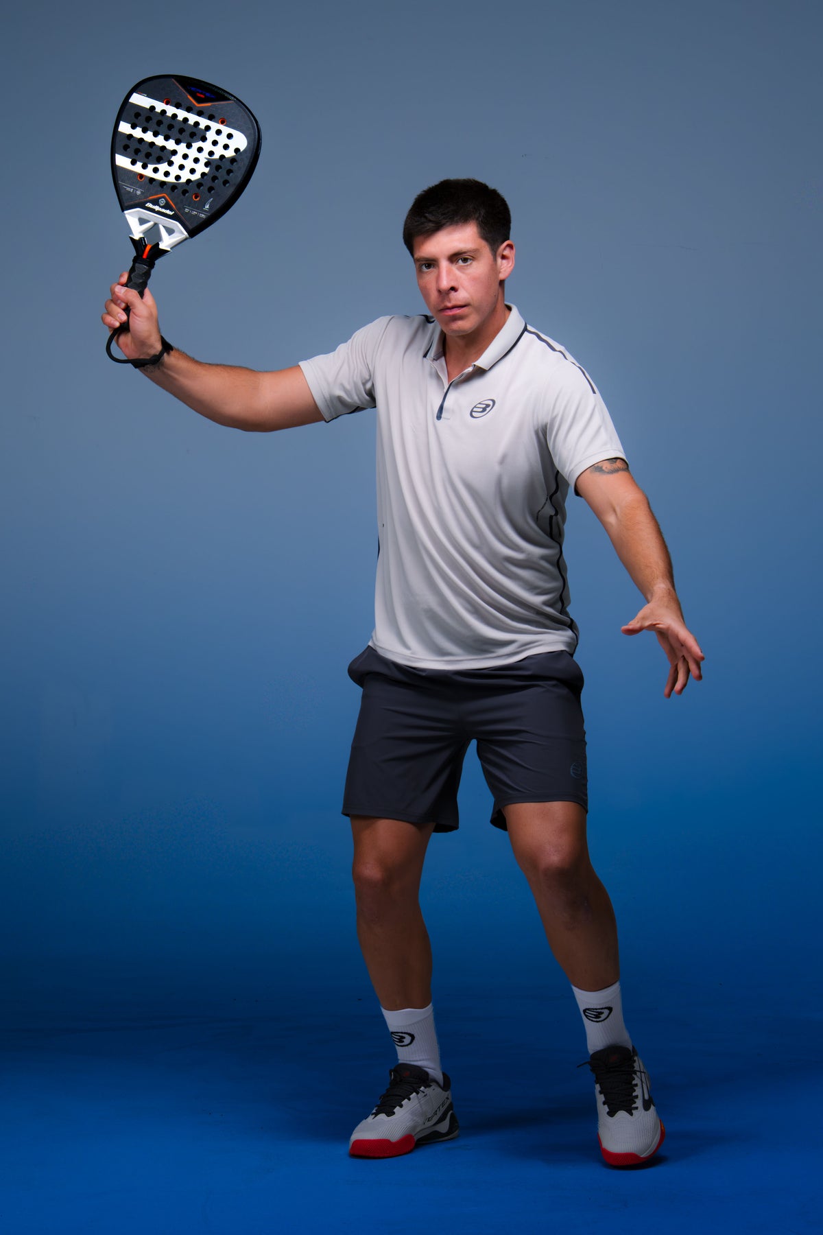 Juan Tello holding the Bullpadel Vertex 05 (2027) padel racket available in New Zealand from ThePadelShopNZ.
