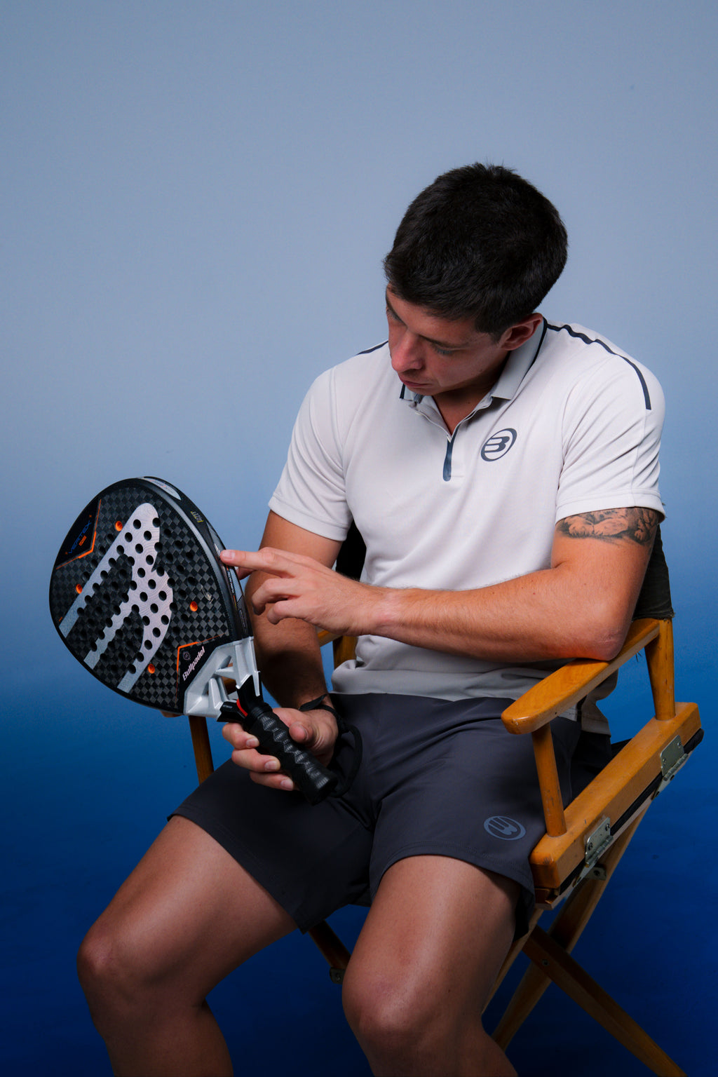 Juan Tello holding the Bullpadel Vertex 05 (2027) padel racket available in New Zealand from ThePadelShopNZ.