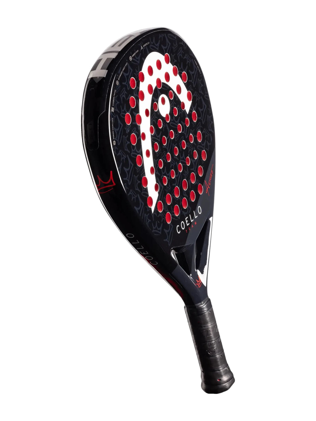 tilted image of the HEAD Coello Team 2025 Padel racket available in New Zealand from ThePadelShop.co.nz