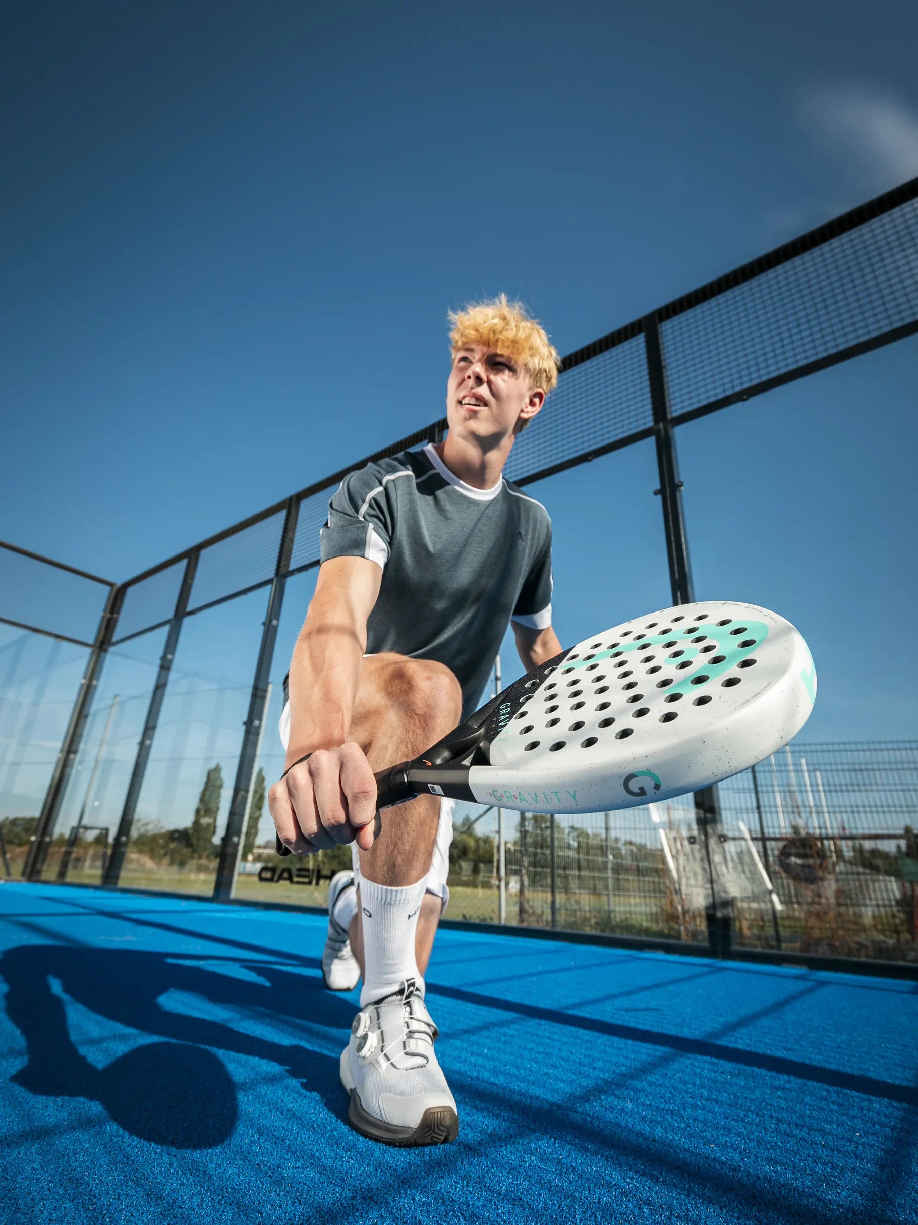 player using the Head Gravity Pro 2024 padel racket available in NZ from ThepadelShop.co.nz