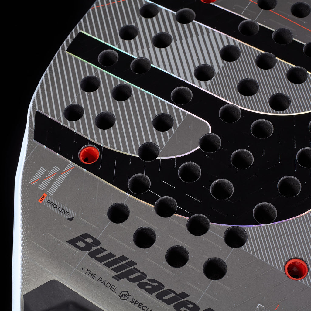Close up of the face of the Bullpadel Neuron Comfort (2027) padel racket available in New Zealand from ThePadelShopNZ