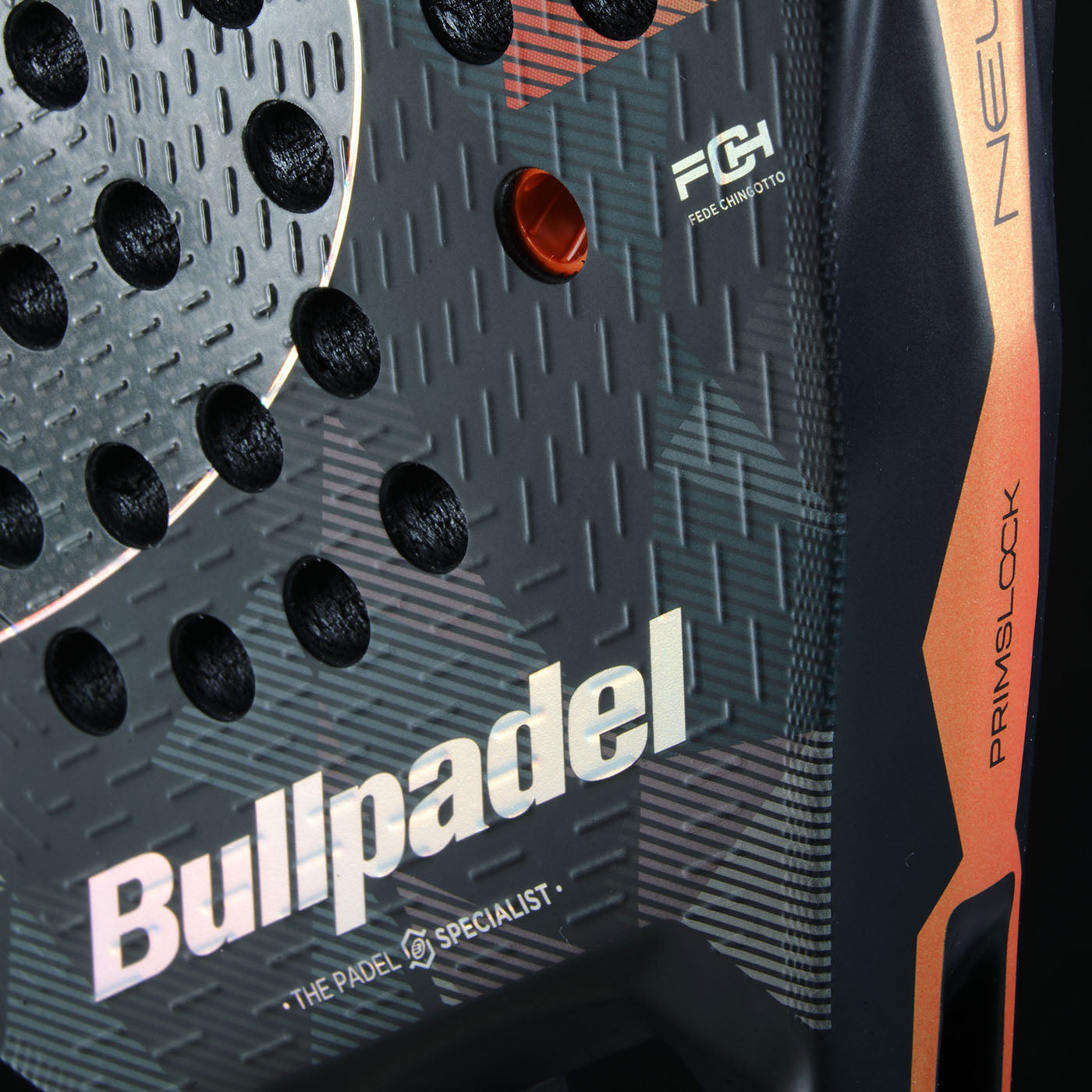 Close up of the face of the Bullpadel Neuron 02 Edge 2026 padel racket available in New Zealand at ThePadelShop.co.nz
